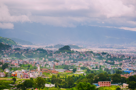 Aerial view of Kathmandu City Capital of Nepal,Bird Eye View Kathmandu City with himalayas mountains at the background,Top View of Kathmandu City.の写真素材
