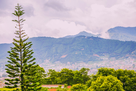 Aerial view of Kathmandu City Capital of Nepal,Bird Eye View Kathmandu City with himalayas mountains at the background,Top View of Kathmandu City.の写真素材