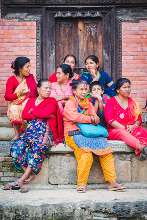 kathmandu,Nepal - Aug 17,2018: Hindu Nepali women with traditional attire watching festival celebrated in kritipur Kathmandu Nepal.のeditorial素材