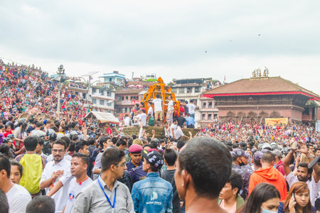 Kathmandu Nepal, Sep 5,2017 : Indra Jatra is an important annual festival in Nepal, particularly in the capital city of Kathmandu. âIndraâ is the name of the Hindu god of rain of heaven, while âJatraâ means âprocessionâ. Thus, Indra Jatra is aのeditorial素材