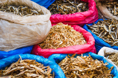 Local Dry Fish for sale in the Local Market of Kathmandu Nepalの写真素材