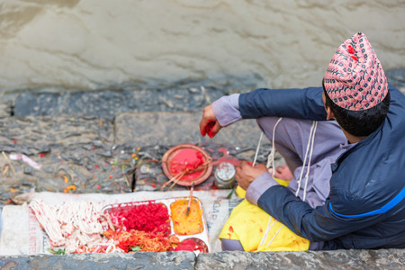 Kathmandu,Nepal - Aug 26,2018:People Celebrating Janai Purnima or Raksha Bandhan at Pashupatinath,Kathmandu Nepal.のeditorial素材