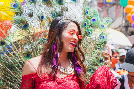 Kathmandu,Nepal - Aug 27,2018: Third Genders People Celebrating Gaijatra Festival.Gai Jatra, (gÄi means cow and jÄtrÄ means festival in Nepali, is a festival celebrated in Nepal, mainly in Kathmandu valley by the Newar community.The festival commemoratのeditorial素材