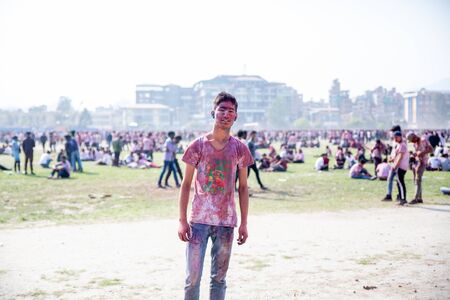 Holi The Festival of Colors Celebration in Tundikhel Kathmandu Nepalのeditorial素材
