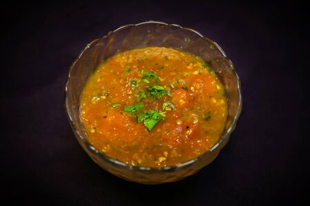 Tomato Onion Chilli Coriander Mixed Nepali Indian Style Tomato Pickle ,Salsa Tomato Dipの写真素材
