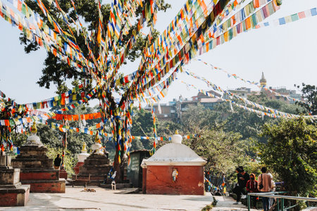 Kathmandu - 19 Nov 2022: Local Visitors in Swayambhunath Stupa or The monky temple in Kathmandu Nepal.のeditorial素材