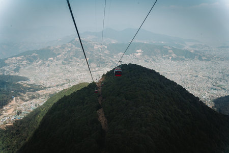 kathmandu, Nepal - February 18,2023 : Beautiful Landscape view of Kathmandu Valley above from the Chandragiri Cable Car Nepal. Chandragiri Hillsのeditorial素材