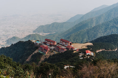 Kathmandu, Nepal - Feb 18, 2023 : Beautiful View of Chandragiri Hills Resort and Kathmandu Valley seen from Bhaleshwor Templeのeditorial素材