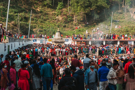 Matatirtha, Kathmandu - April 20, 2023 :People Celebrating Mata Tirtha Aunsi, the Nepali Motherâs Day festival at Matatirtha Temple, Chandragiri. People believe that coming to this place and worshiping on this day brings peace to the departed soul of thのeditorial素材