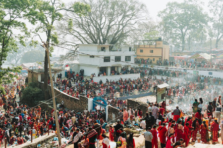 Matatirtha, Kathmandu - April 20, 2023 :People Celebrating Mata Tirtha Aunsi, the Nepali Motherâs Day festival at Matatirtha Temple, Chandragiri. People believe that coming to this place and worshiping on this day brings peace to the departed soul of thのeditorial素材