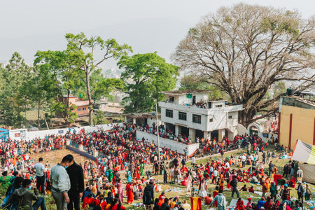 Matatirtha, Kathmandu - April 20, 2023 :People Celebrating Mata Tirtha Aunsi, the Nepali Motherâs Day festival at Matatirtha Temple, Chandragiri. People believe that coming to this place and worshiping on this day brings peace to the departed soul of thのeditorial素材