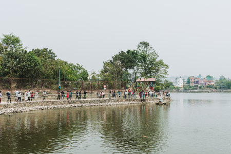 KRITIPUR, NEPAL - April 14, 2023: View of Taudaha lake in kritipur near kathmandu. Nowadays, It has been one of the most popular places for tourists to visit when in kathmandu.のeditorial素材
