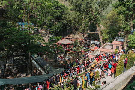 kATHMANDU, NEPAL - April 14, 2023: Crowd of hindu devotees at Dakshinkali Temple near kathmandu on the occasion of Nepalese New Year 2080.のeditorial素材