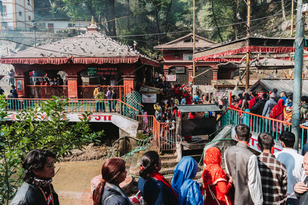 kATHMANDU, NEPAL - April 14, 2023: Crowd of hindu devotees at Dakshinkali Temple near kathmandu on the occasion of Nepalese New Year 2080.のeditorial素材