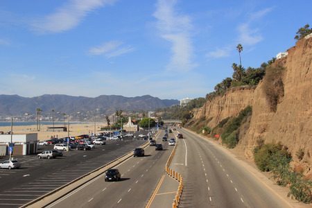 Beautiful Scenery of Santa Monica Beach and Pacific Coast Highway in Southern California, United States.のeditorial素材