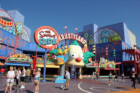 Los Angeles, California, USA - October 10, 2014: The Simpsons Ride, located on upper lot of Universal Studios Hollywood, is a family friendly simulator adventure through Springfield.のeditorial素材
