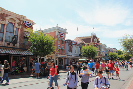 Anaheim, California, USA - May 30, 2014: Main Street, U.S.A., the first area guests see when they enter Disneyland Park, is created from Walt Disneyのeditorial素材