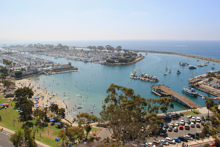 Dana Point Harbor, located in Southern California, is home to a marina, shops, and restaurant. It is point of departure for the Catalina Express, a transportation service to and from Catalina Island.の写真素材