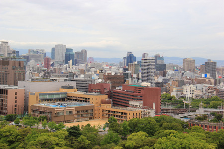 Beautiful Scenery of Osaka viewed from Osaka Castle in Japanの写真素材