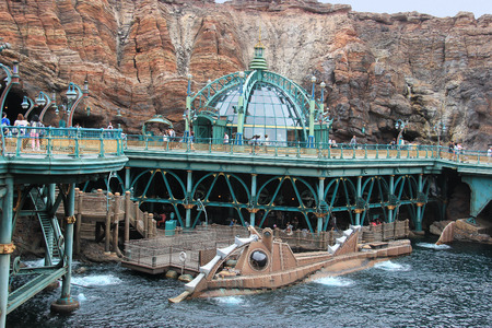 Tokyo, Japan - May 29, 2013: Journey to the Center of the Earth is a thrill ride at Mysterious Island, the giant volcano which is the parkのeditorial素材