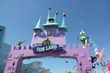 Los Angeles, California, USA - March 12, 2015: Super Silly Fun Land is a new elaborate play zone designed to entertain guests with its more than 80 different water-play features at Universal Studios Hollywood.のeditorial素材