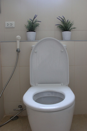 White Toilet in a Bathroomの写真素材