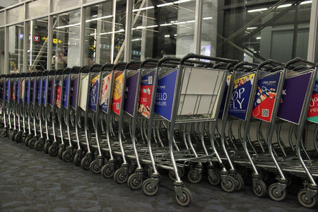 Bangkok, Thailand - May 12, 2015: Carts available for passengers to use at Suvarnabhumi Airport, the tenth busiest airport in the world, sixth busiest airport in Asia and the busiest in the country.のeditorial素材