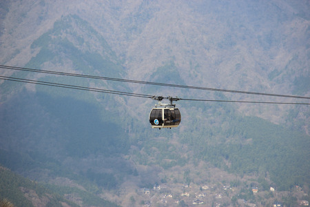 Hakone, Japan - April 9, 2015: The Hakone Ropeway, a part of the sightseeing route between Odawara and Lake Ashi, is aerial lift linking between Sounzan and Togendai via Owakudani.のeditorial素材