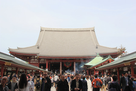 Tokyo, Japan - April 12, 2015: Sensoji or Asakusa Kannon Temple, a Buddhist temple located in Asakusa, is Tokyo's oldest temple and one of Tokyo's most colorful and popular temples.のeditorial素材