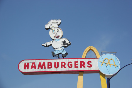 Downey, California, USA - March 24, 2015: The oldest operating McDonald's restaurant was the third McDonald's restaurant and is now the oldest in the chain still in existence. It was deemed eligible for addition to the National Register of Historic Placesのeditorial素材