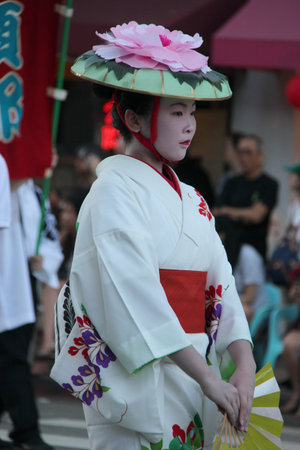 Los Angeles, California, USA - August 16, 2015: Parade of Nisei Week Japanese Festival, the festival for Second Generation Japanese-American, is held at Little Tokyo in Downtown Los Angeles.のeditorial素材