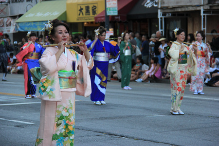 Los Angeles, California, USA - August 16, 2015: Parade of Nisei Week Japanese Festival, the festival for Second Generation Japanese-American, is held at Little Tokyo in Downtown Los Angeles.のeditorial素材