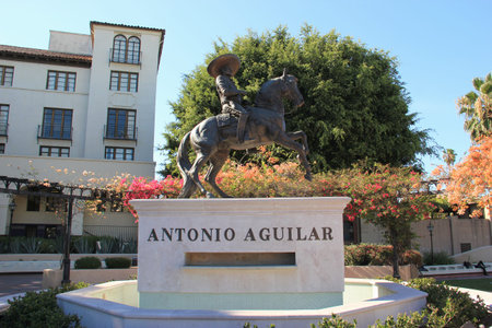 Los Angeles, California, USA - August 14, 2015:  Antonio Aguilar, the Mexican ranchera music star and cinema idol, was honored on Mexican Independence Day when a statue of him is unveiled in Downtown LA.のeditorial素材