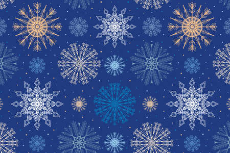 Christmas Snowflakes Pattern on blue background. Modern vector illustration for Winter Holidays.のイラスト素材