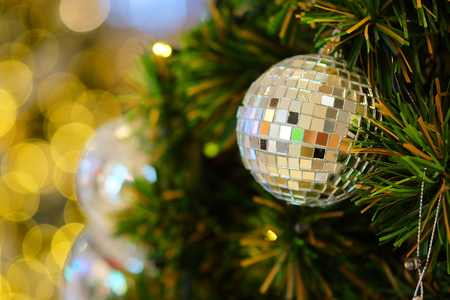 Mirror balls as ornament on Christmas treeの写真素材
