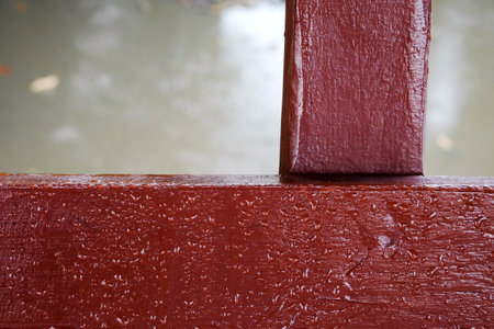 Droplet of water on wood and sunlight after rain, high durable material for using long lasting...
