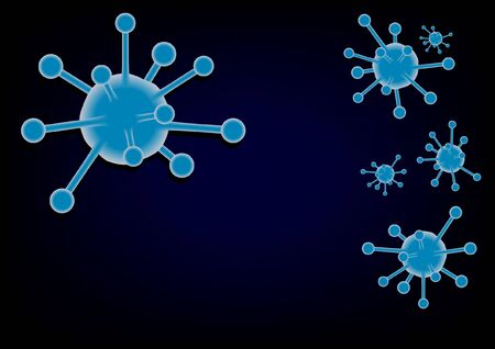 Illustration of virus like shape on dark blue background with space for write wording, for making PR media in coronavirus pandemic crisis is dangerous and affect health and economic problemのイラスト素材