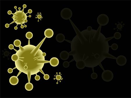 Illustration of virus like shape on black background with space for write wording, for making PR media in coronavirus pandemic crisis is dangerous and affect health and economic problemのイラスト素材