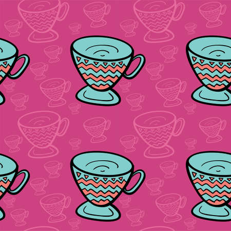 Seamless vector illustration of pastel tribal style Motif art coffee cups on pastel background for making many kinds of printing or textile graphic related Aboriginal, Maya, Inca, African trendy styleのイラスト素材