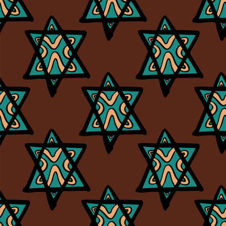 Seamless vector illustration of geometric tribal motif star shape on pastel brown backgroundのイラスト素材