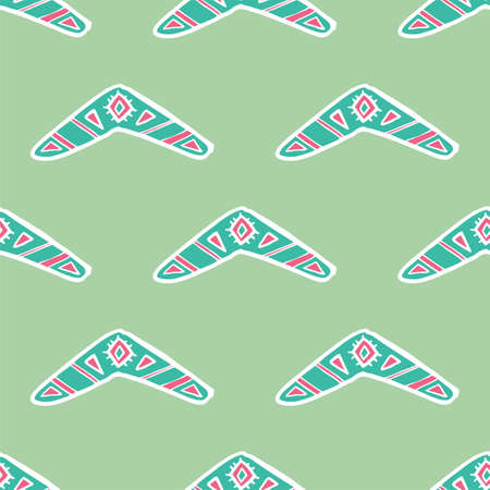 Seamless pattern vector of pastel tribal style motif boomerang on pastel green backgroundのイラスト素材