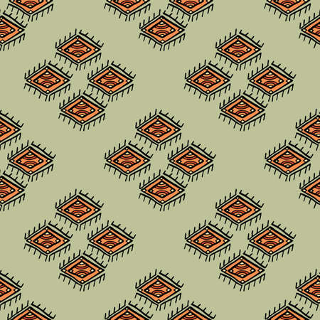 Vector illustration of freehand geometric tribal style motif art on pastel grey green backgroundのイラスト素材