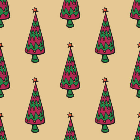 Seamless vector of free hands christmas tree on pastel background for making many kinds of online and offline media, paper printing or fabric workのイラスト素材