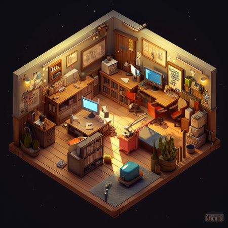 isometric interior of a room with furniture and equipment, 3d renderingの素材