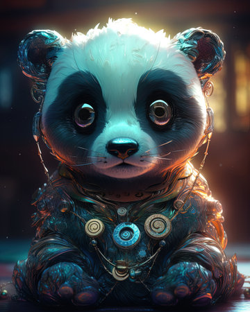 3D rendering of a panda in a fantasy world. Fantasy illustration.の素材