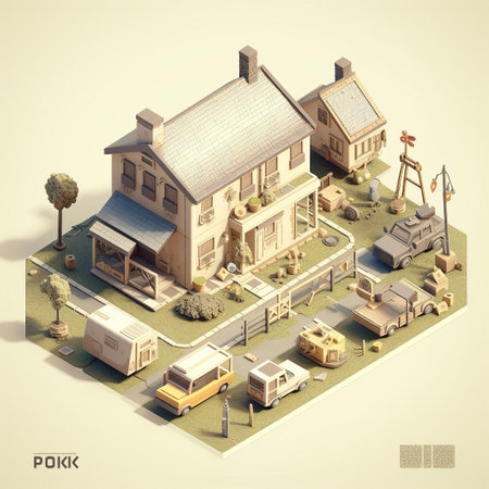 3D isometric house. Vector illustration of a private house.の素材