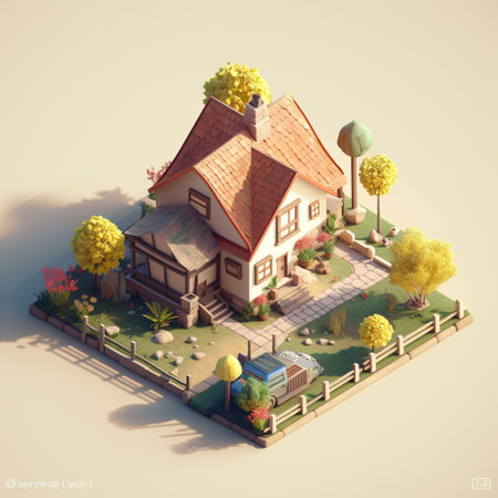 House in isometric view. 3D illustration. Vintage style.の素材