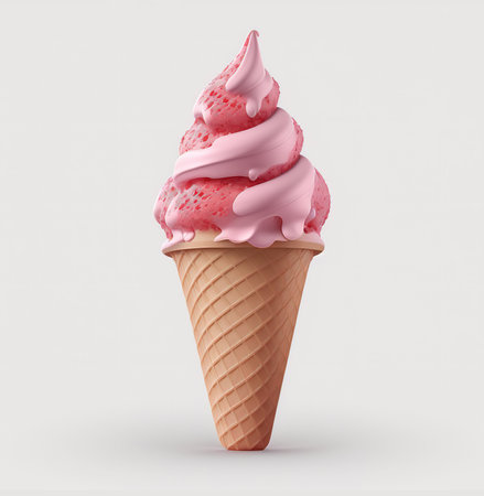 Ice cream in a waffle cone on a white background. 3d renderingの素材