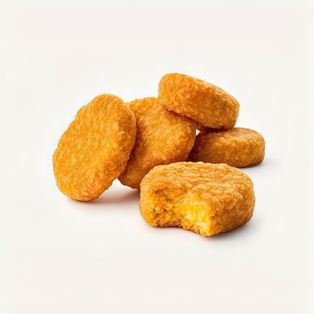 Crispy fried chicken nuggets isolated on a white background.の素材
