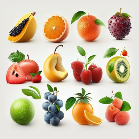 Fruit icons set. Fruits and berries. Vector illustration.の素材